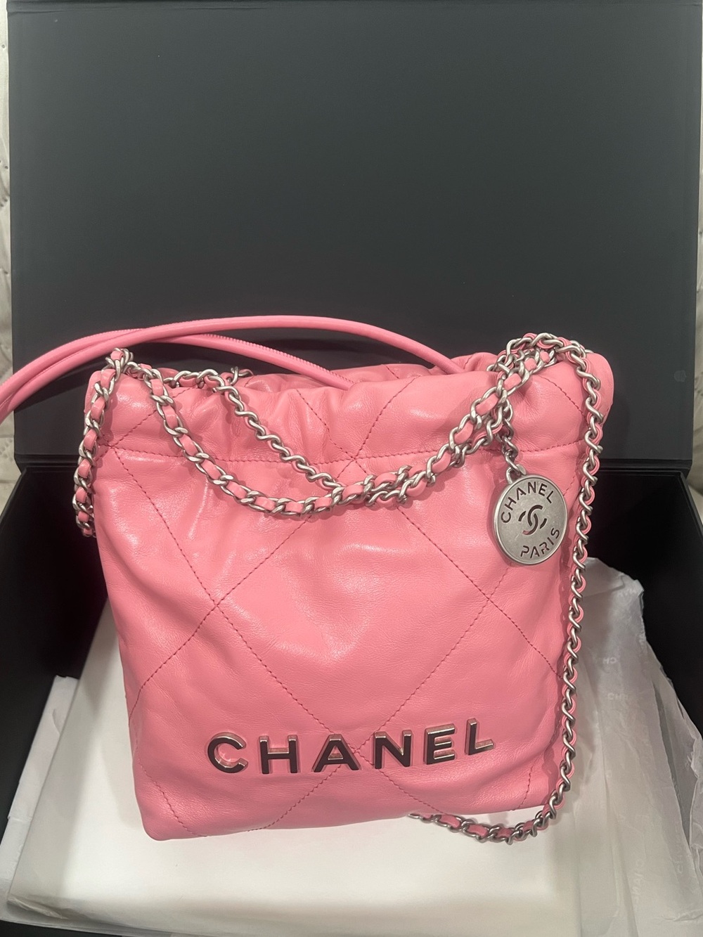 Chanel 22 Chain Hobo Quilted Calfskin Mini Bag